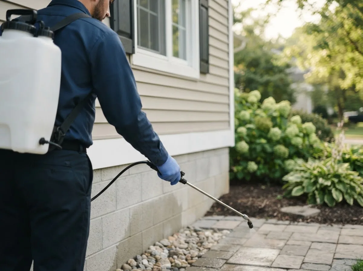 Pest control technician inspecting a home in Dunnsville, VA